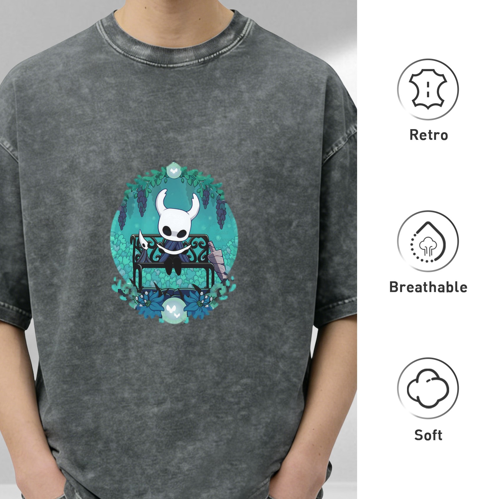 Hollow Knight Character Graphic Stonewashed Black T-Shirt
