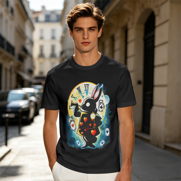 Olive T-Shirt With Alice In Wonderland White Rabbit Print