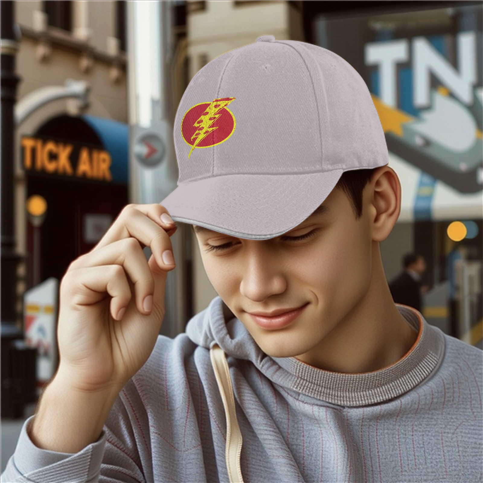 Black Baseball Cap With Pizza Lightning Bolt Graphic