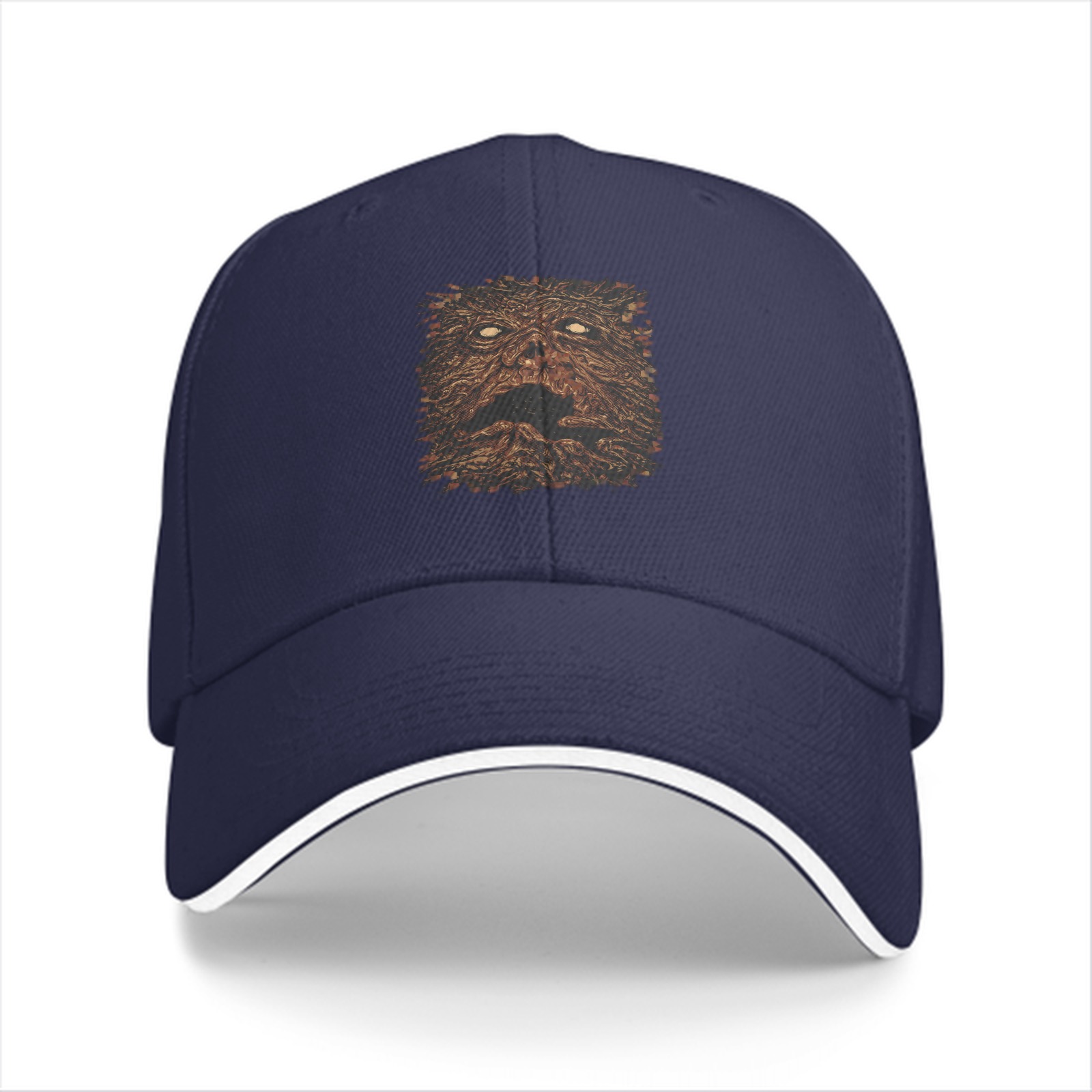 Black Baseball Cap with Textured Monster Face Graphic Print
