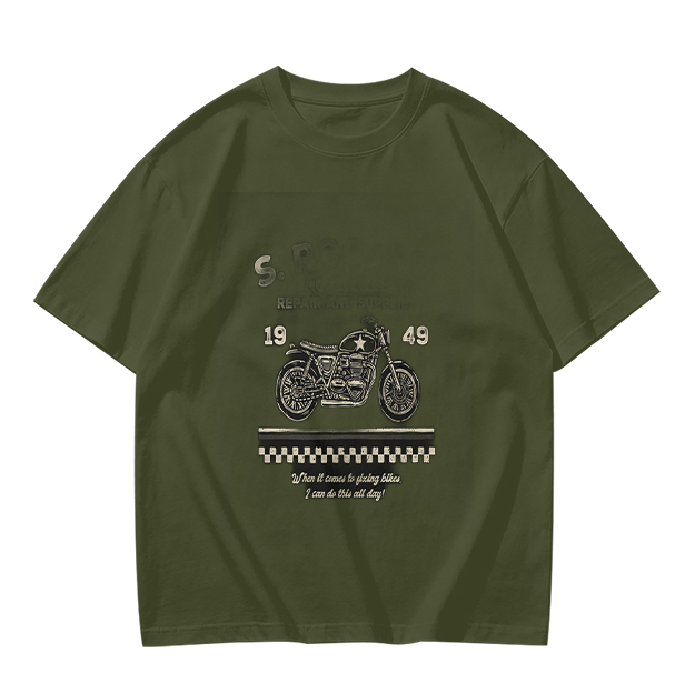 Olive Motorcycle Graphic T-Shirt With 1949 Checkered Print