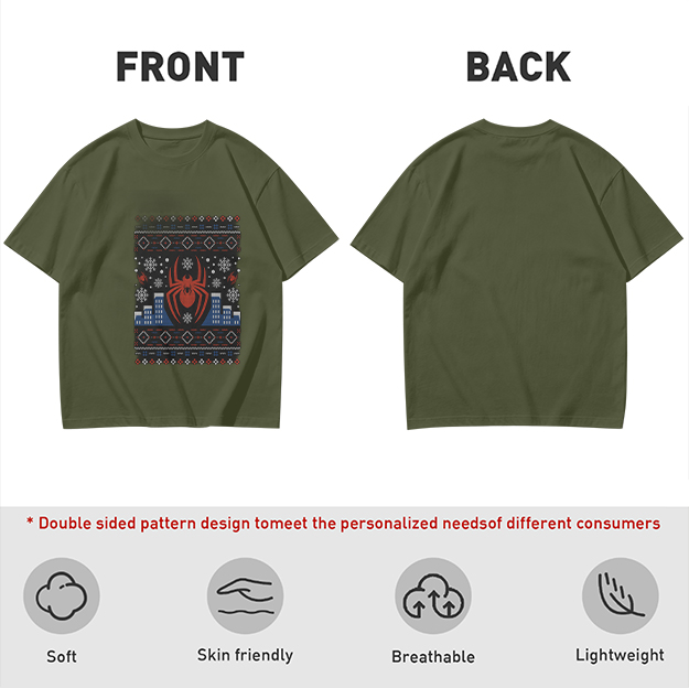 Olive T-Shirt with Spider-Man Christmas Holiday Print