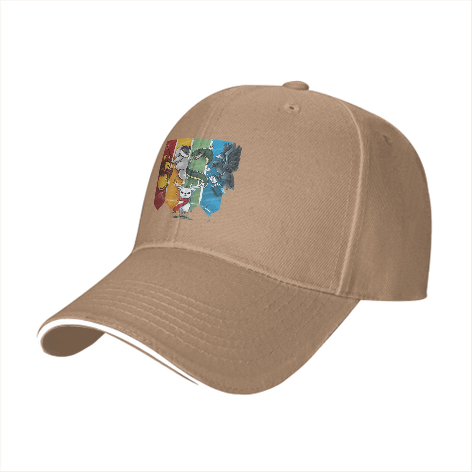Black baseball cap with Harry Potter house mascots graphic