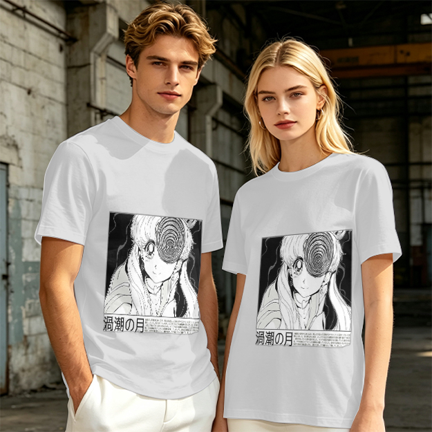 Olive anime graphic t-shirt with spiral eye design
