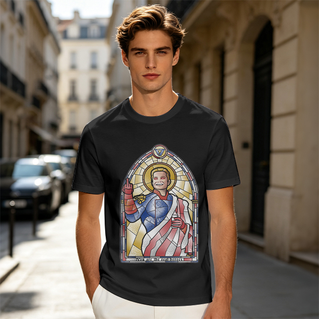 Olive T-Shirt With Homelander Stained Glass Style Print