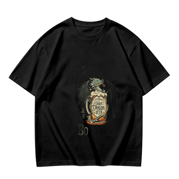 Olive Green T-Shirt with Dragon Beer Mug Graphic Print