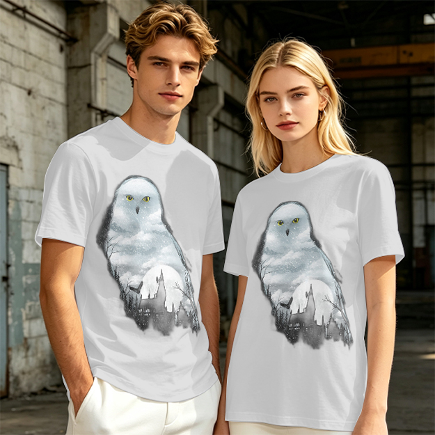 Olive Green T-Shirt With Snowy Owl Graphic Print