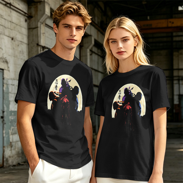 Olive T-shirt with Ninja Silhouette Graphic Design