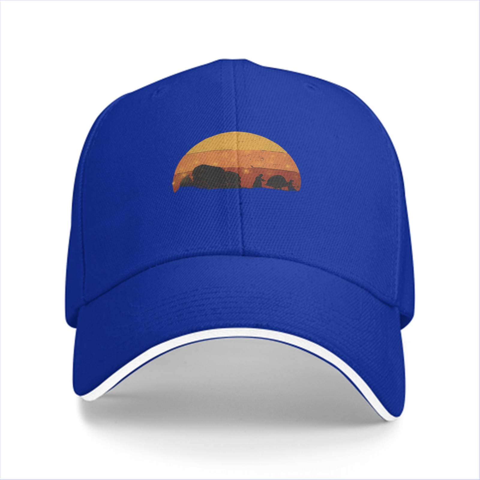 Black Baseball Cap With Retro Desert Sunset Silhouette Graphic