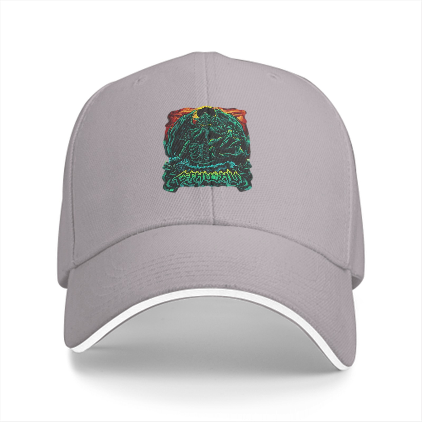 Black Baseball Cap With Dark Fantasy Monster Graphic Print
