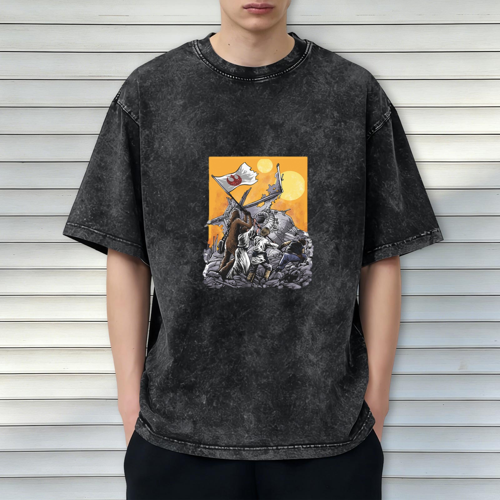 Star Wars Rebel Flag Battle Scene Graphic Oversized T-Shirt