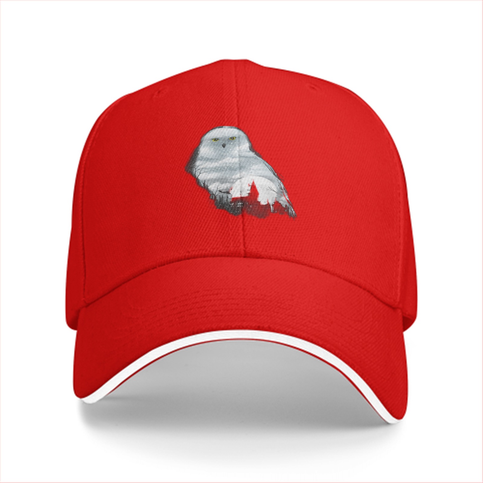 Black baseball cap with snowy owl and castle graphic