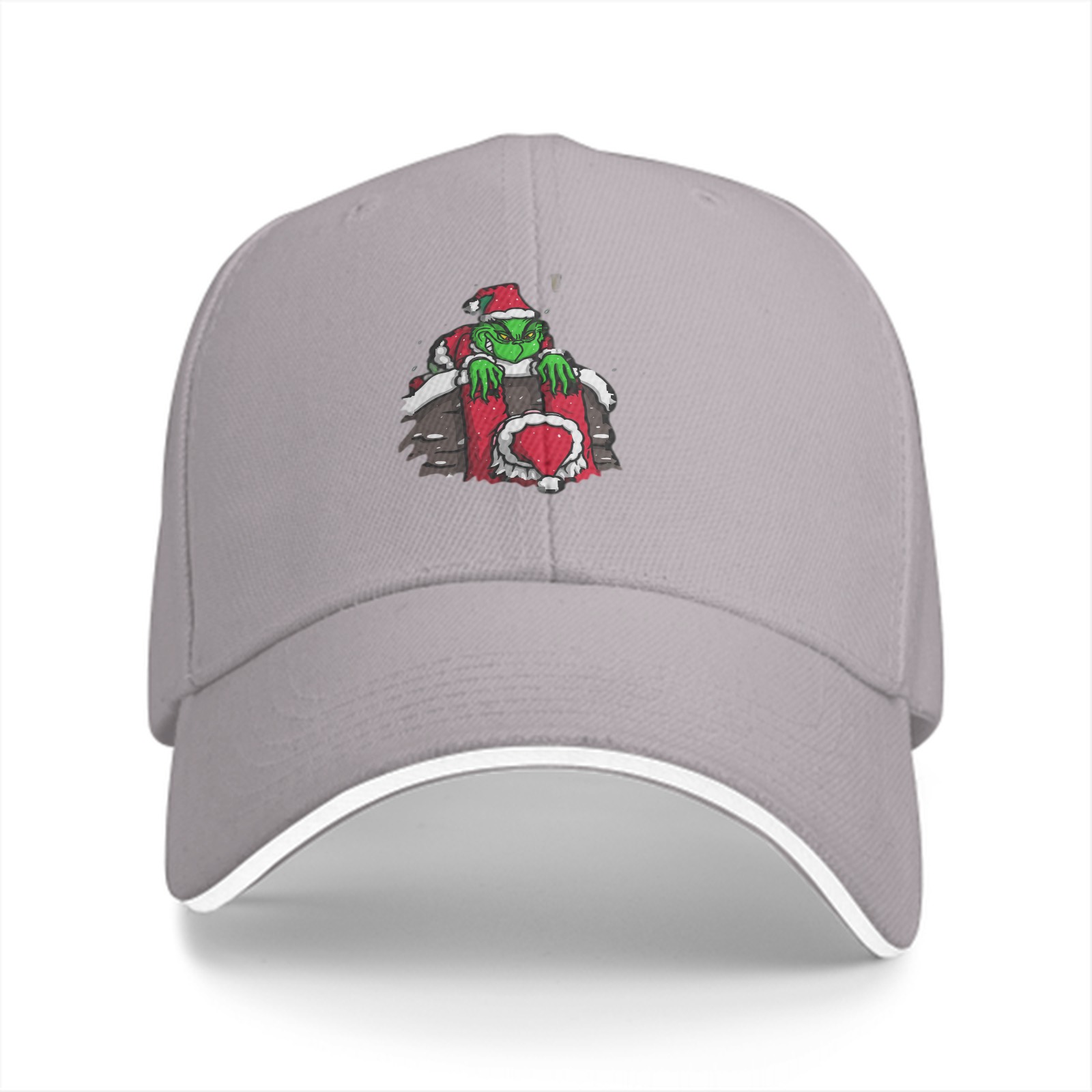 Black baseball cap with Grinch in Santa suit graphic