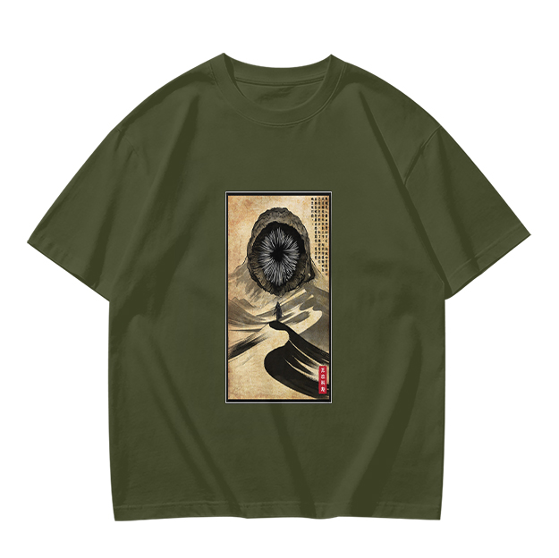 Olive T-Shirt With Surreal Hooded Eye Artwork Print