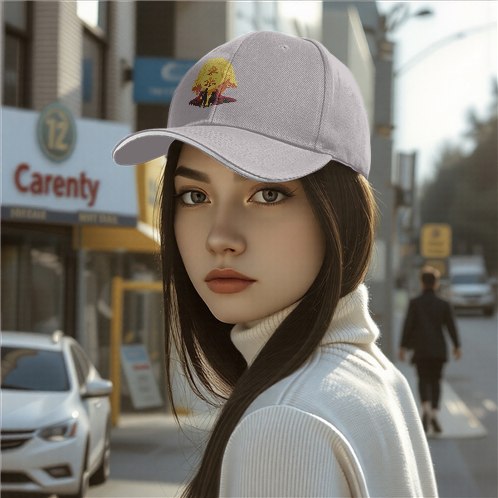 Black baseball cap with Tokyo Revengers anime graphic print