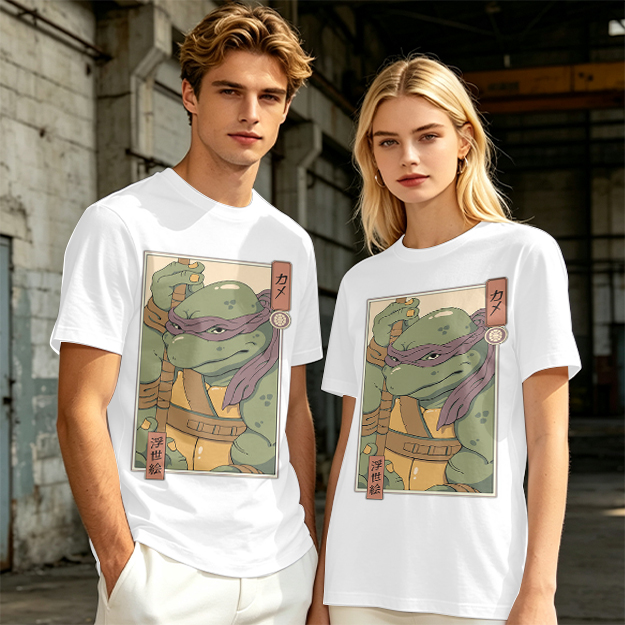 Olive T-shirt with Ukiyo-e style Donatello graphic print