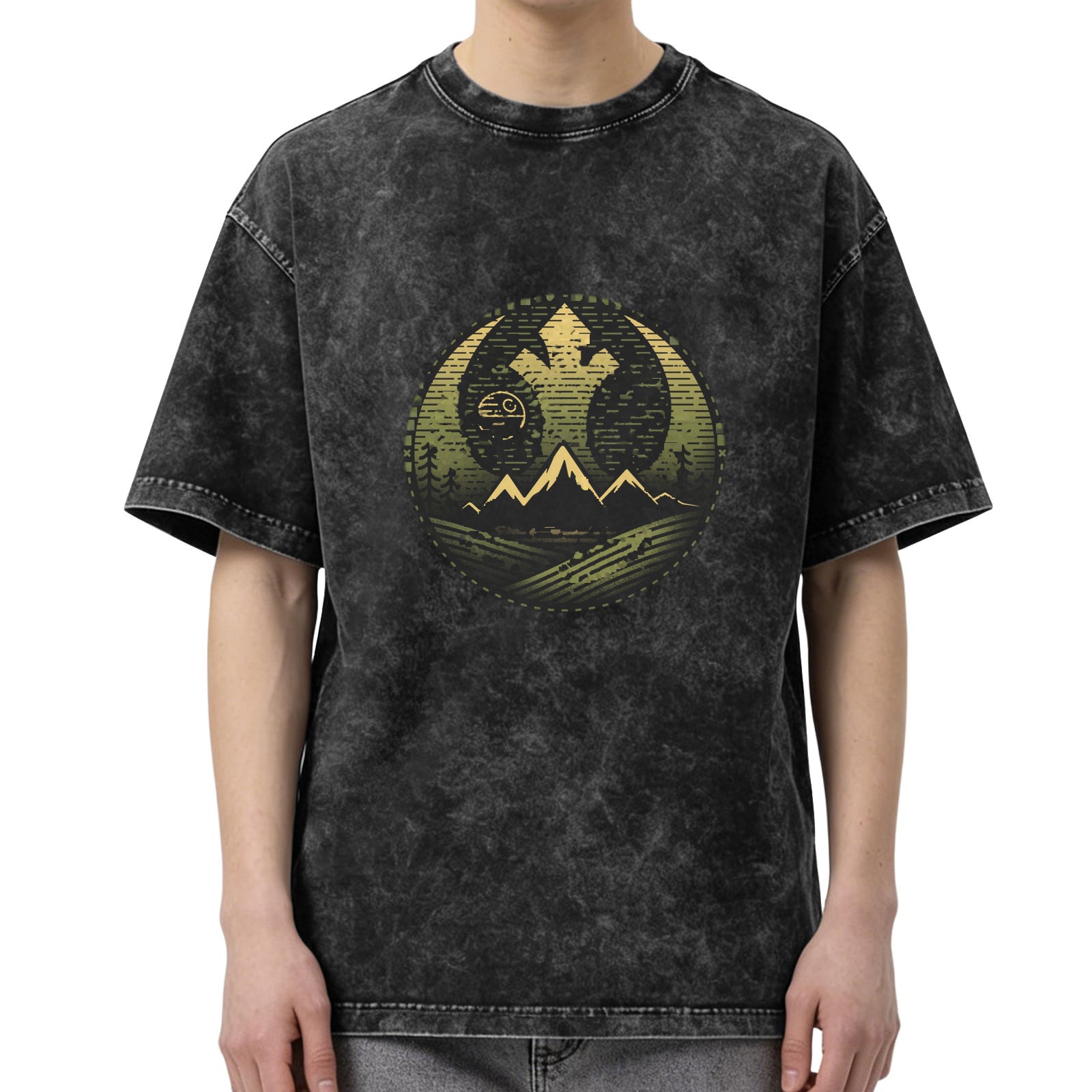 Star Wars Yin Yang Rebel Empire Mountain Graphic Acid Wash Oversized T-Shirt