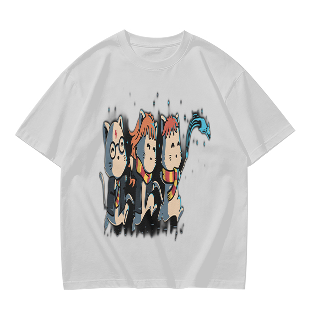 Olive T-Shirt With Harry Potter Themed Cat Trio Print