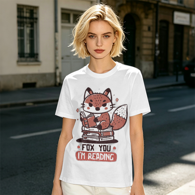 Olive T-Shirt with Cute Fox Reading Book Pun Print