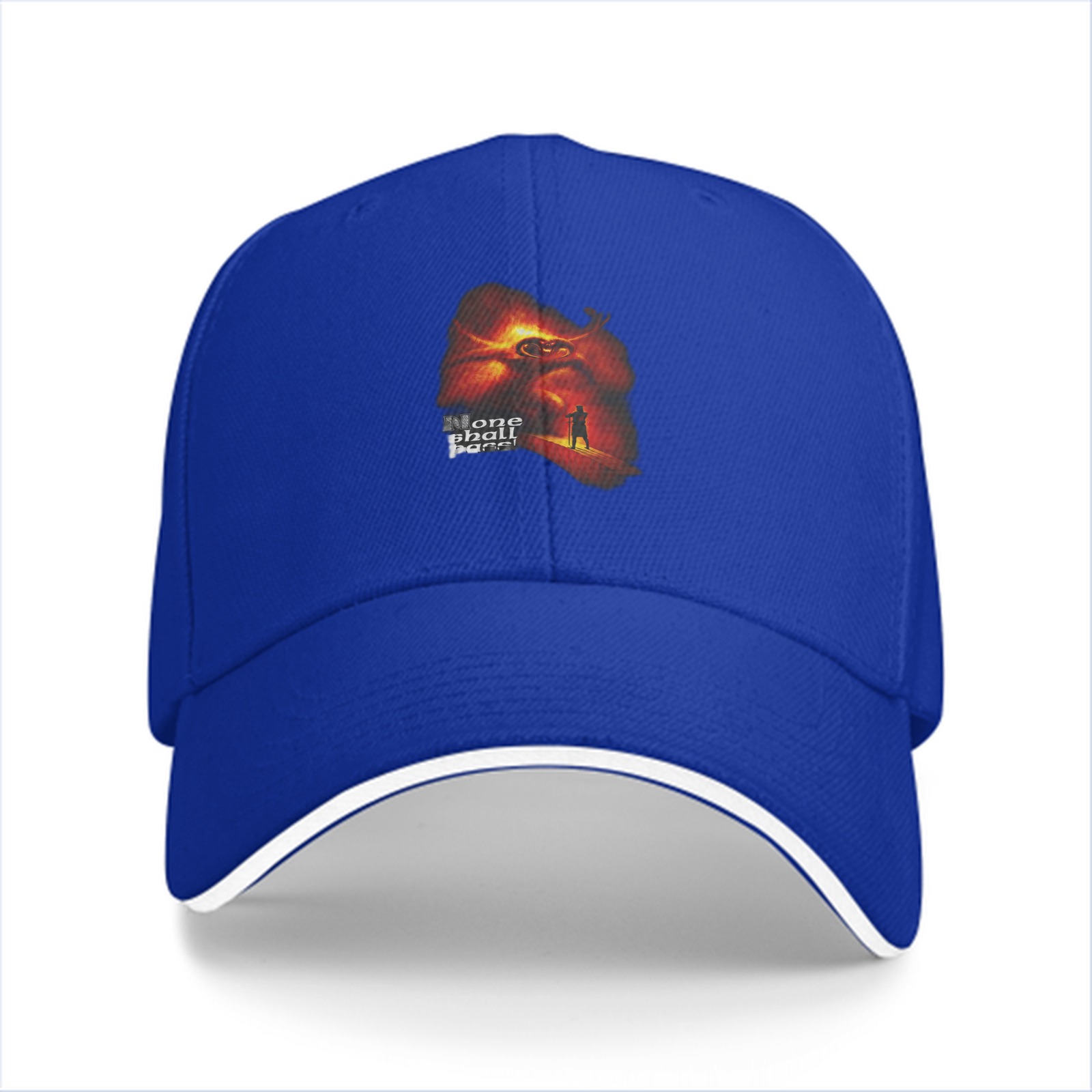 Black baseball cap with fiery fantasy graphic print