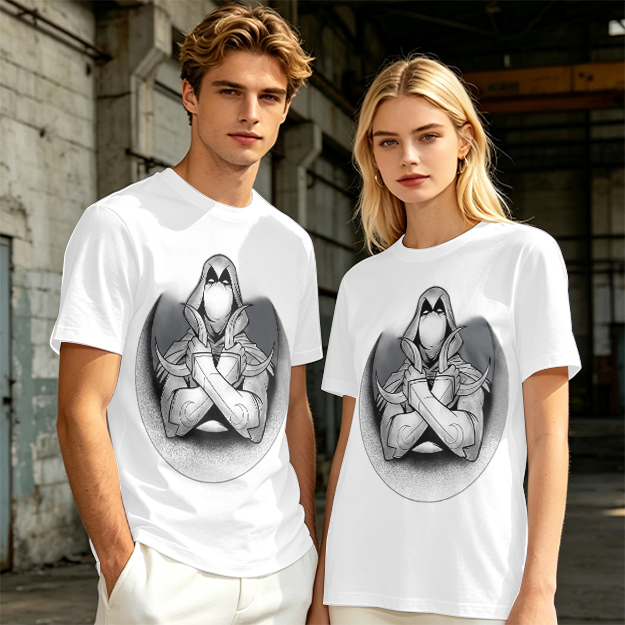 Olive T-shirt with Moon Knight Crossed Arms Graphic Print