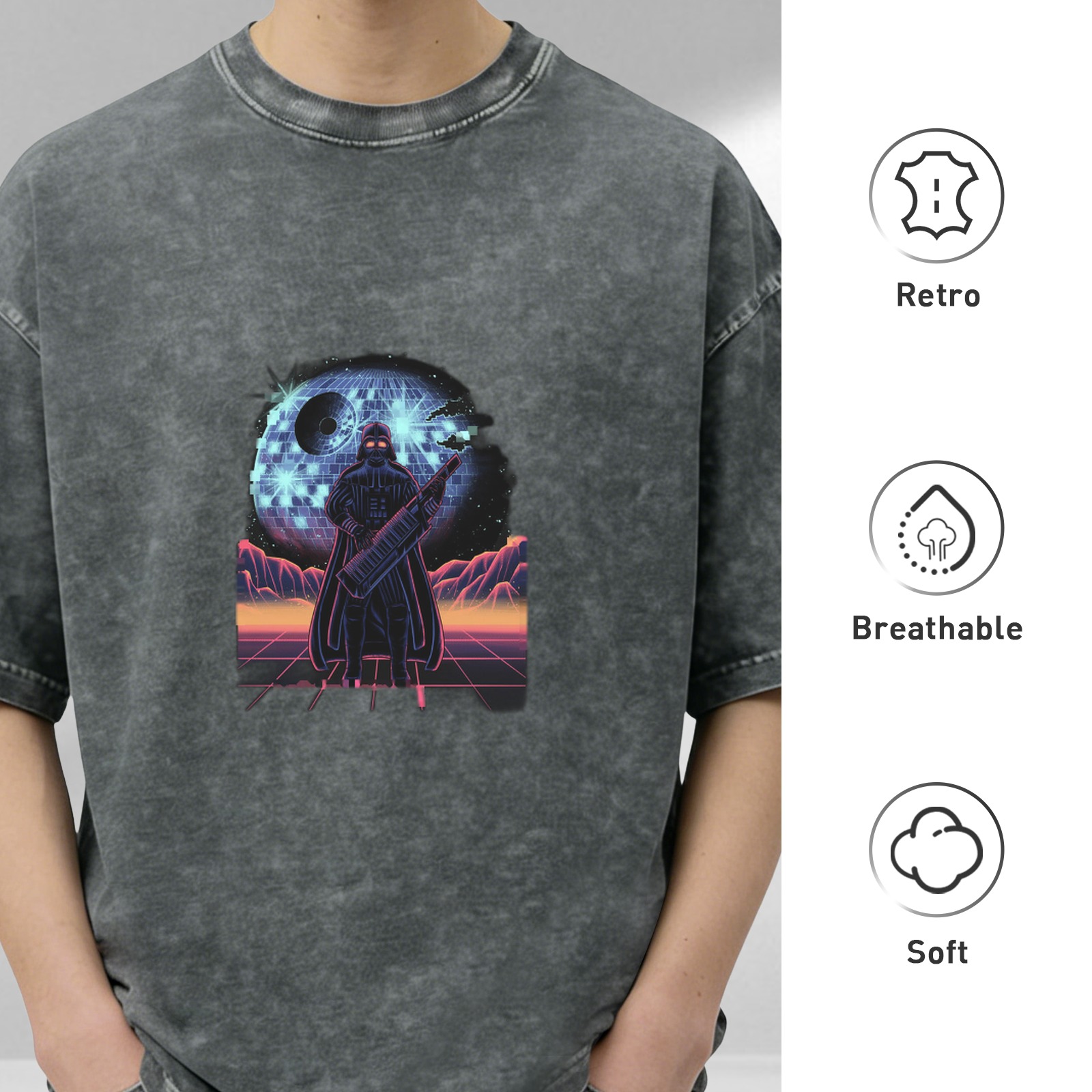 Retro Synthwave Darth Vader Disco Death Star Graphic T-Shirt