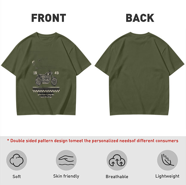 Olive Motorcycle Graphic T-Shirt With 1949 Checkered Print