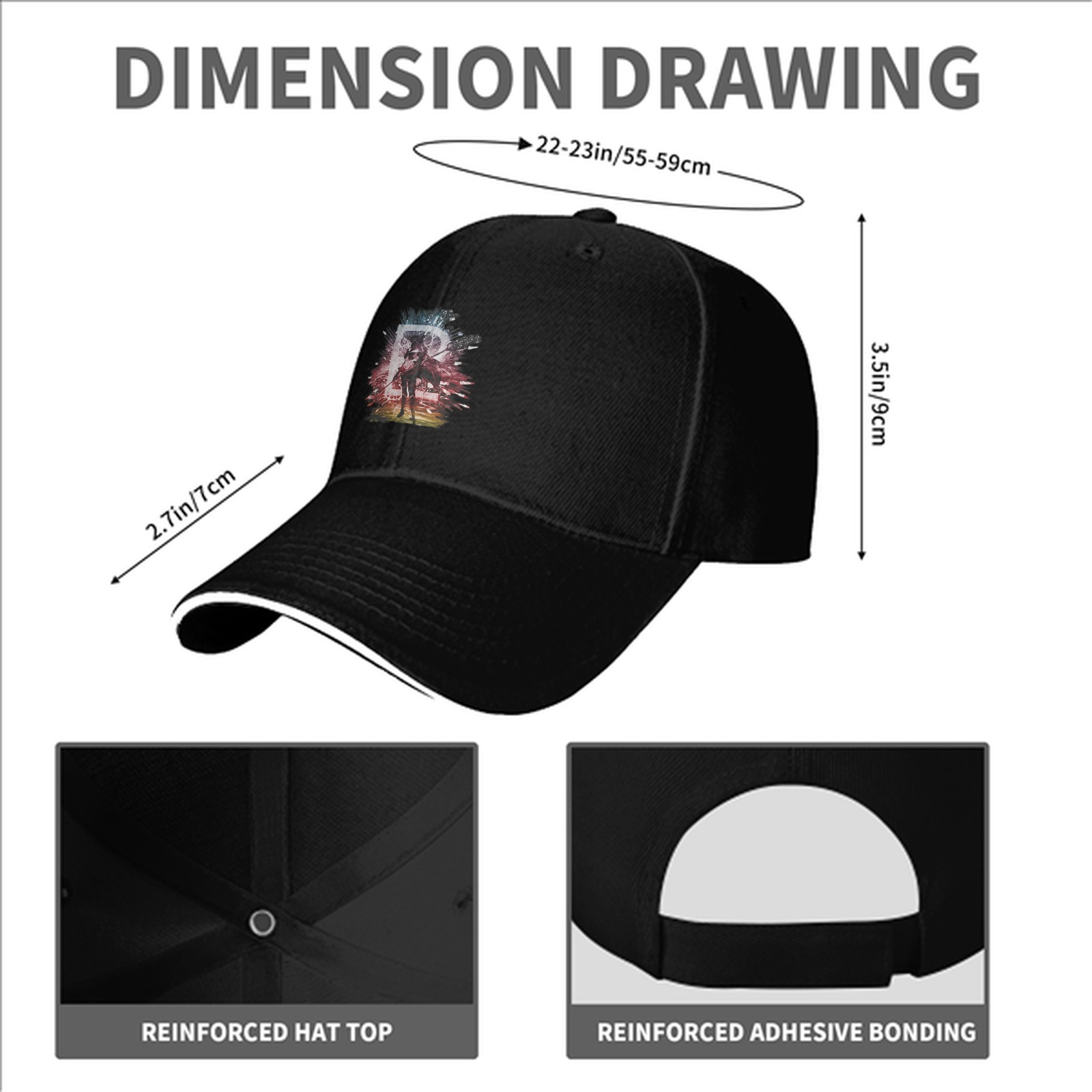 Black Baseball Cap With Abstract Warrior Graphic Print