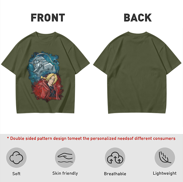 Fullmetal Alchemist Elric Brothers Graphic Olive T-Shirt