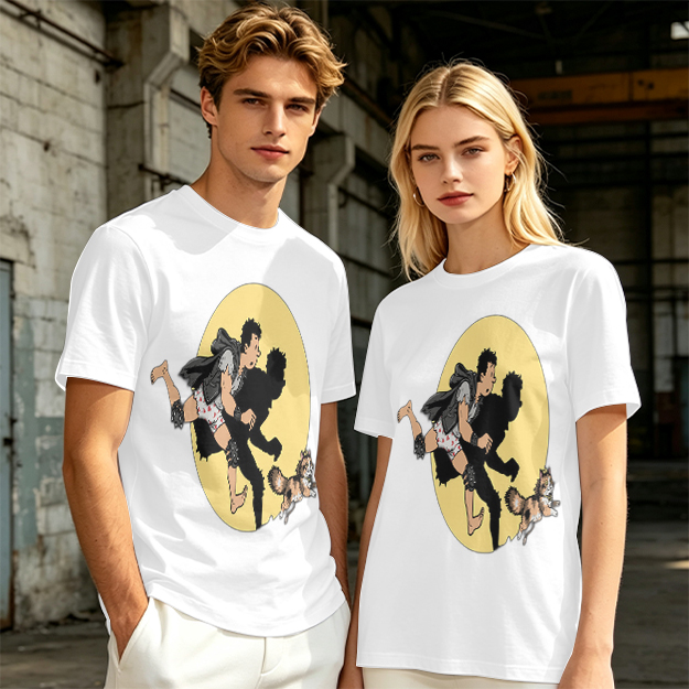 Olive T-Shirt With Cartoon Running Figure And Shadow Print