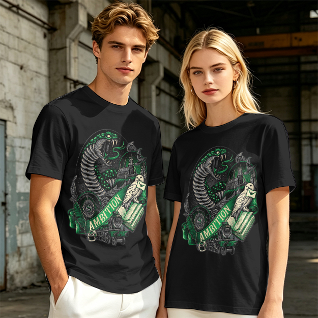 Olive Green T-Shirt With Slytherin Ambition Snake Owl Graphic