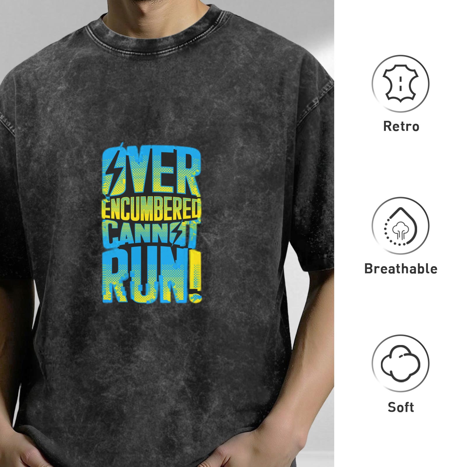 Over Encumbered Cannot Run Graphic Dark Wash T-Shirt