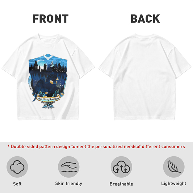 Olive t-shirt with Ravenclaw house crest night castle design