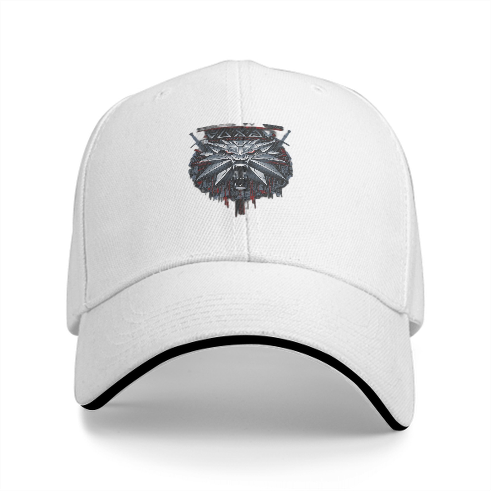 Black Baseball Cap With Witcher Wolf Medallion Graphic