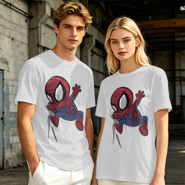 Olive T-shirt with Chibi Spider-Man Graphic Print