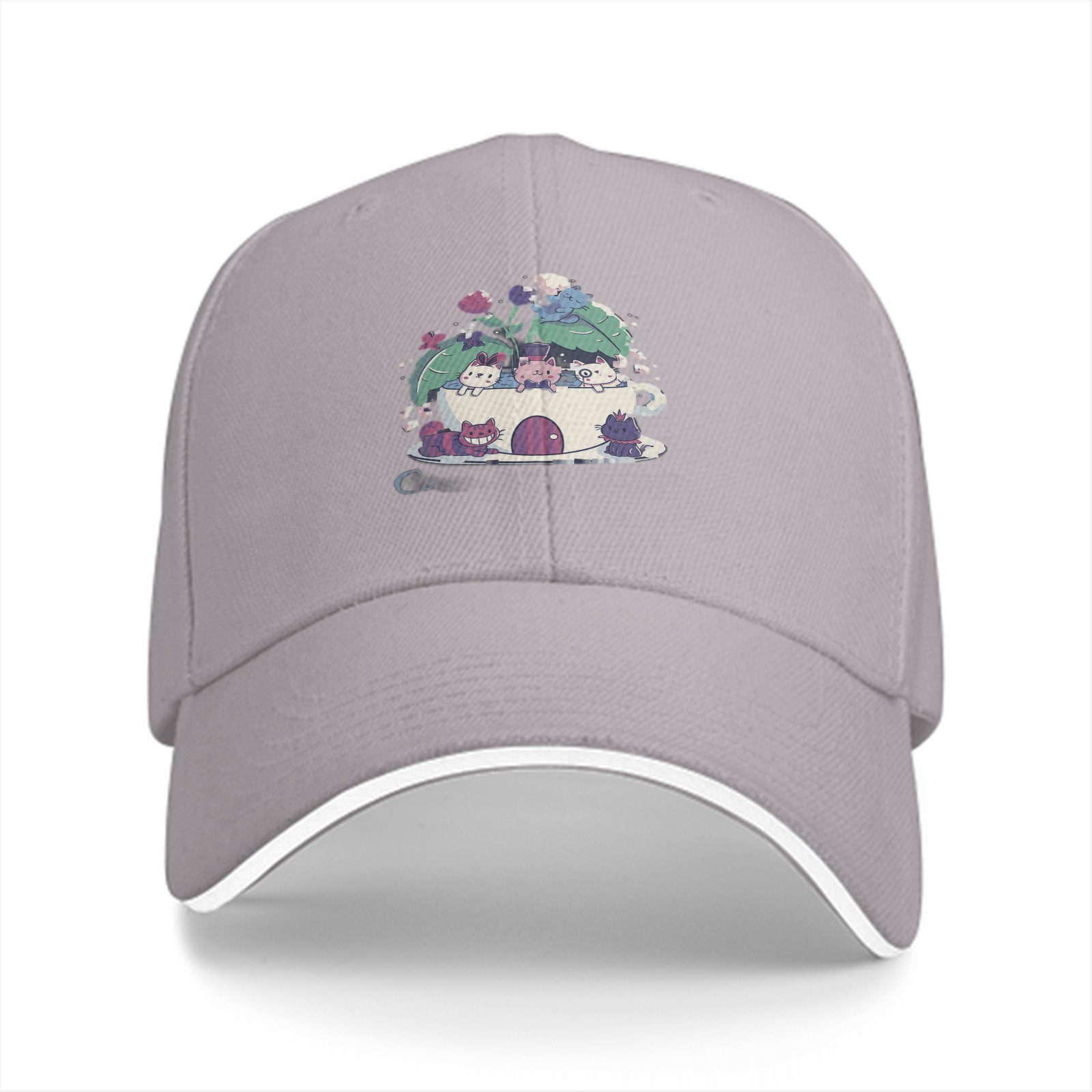 Black Baseball Cap With Cute Teacup Kittens Graphic