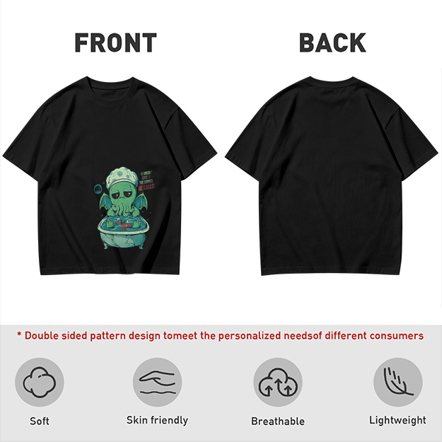 Olive T-shirt with Cute Sad Cthulhu Bathing Graphic