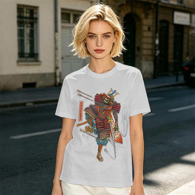 Olive T-shirt with Traditional Samurai Warrior Graphic Print