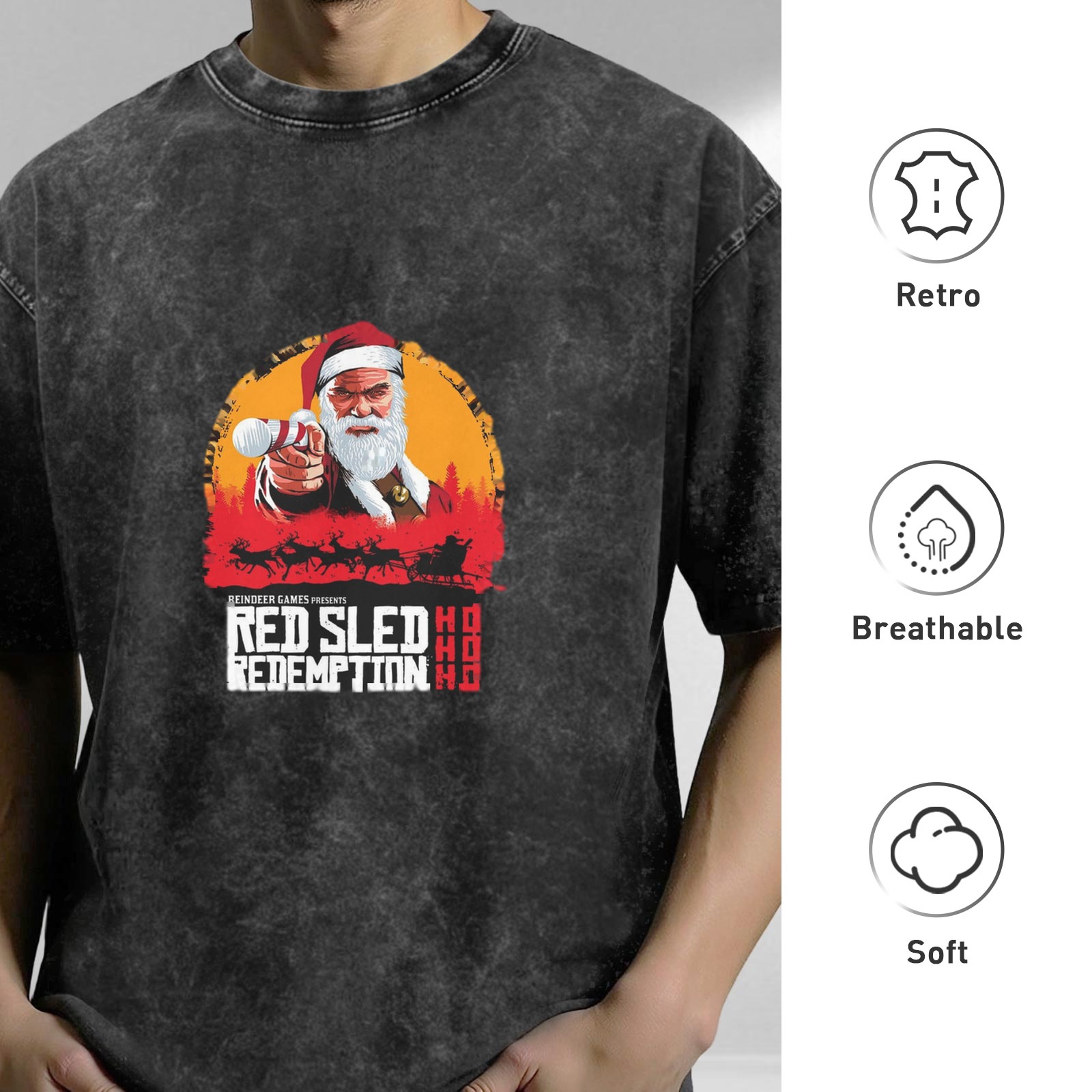 Red Sled Redemption Santa Graphic Vintage Wash T-Shirt