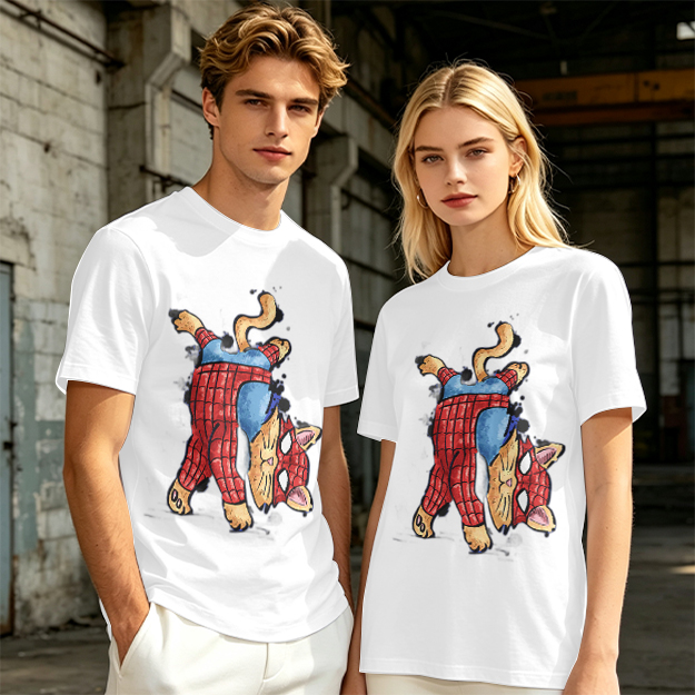 Olive T-Shirt With Playful Spider Cat Superhero Graphic Print