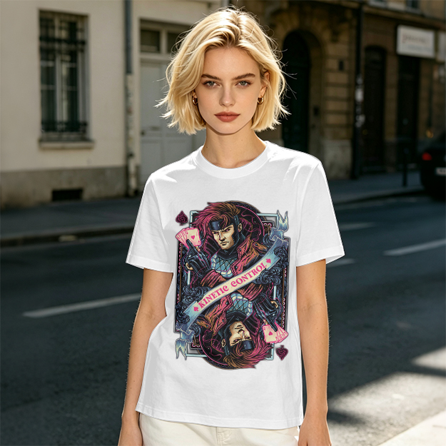 Olive T-Shirt With Gambit Kinetic Control Playing Card Art