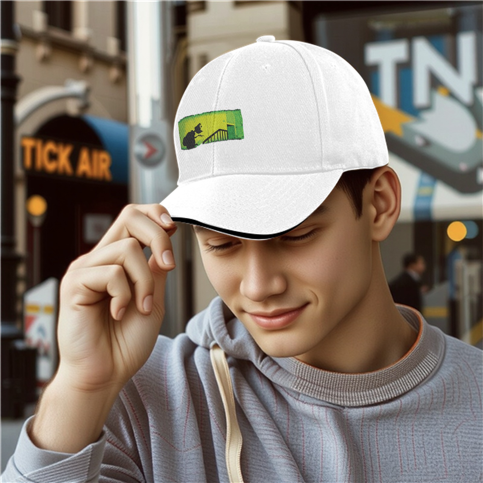 Baseball Cap with Grinch Stealing Christmas Silhouette Art