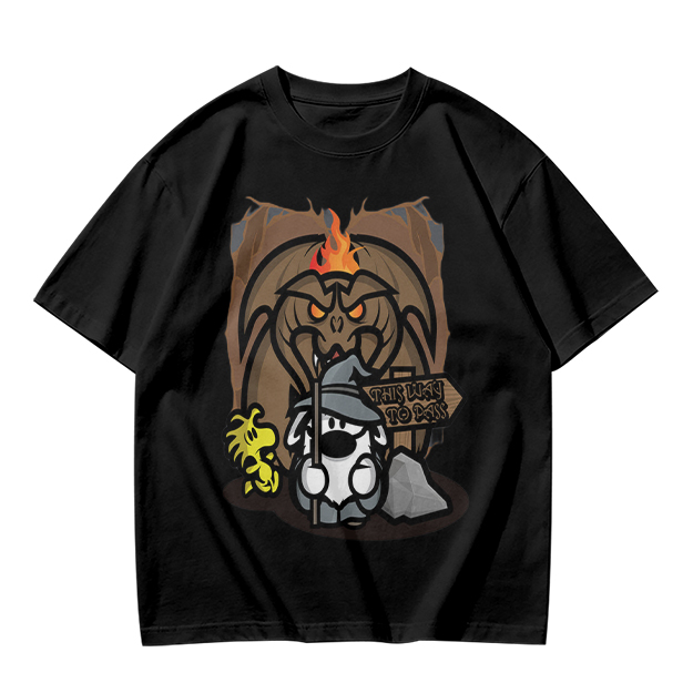Olive t-shirt with wizard dog and dragon cave graphic