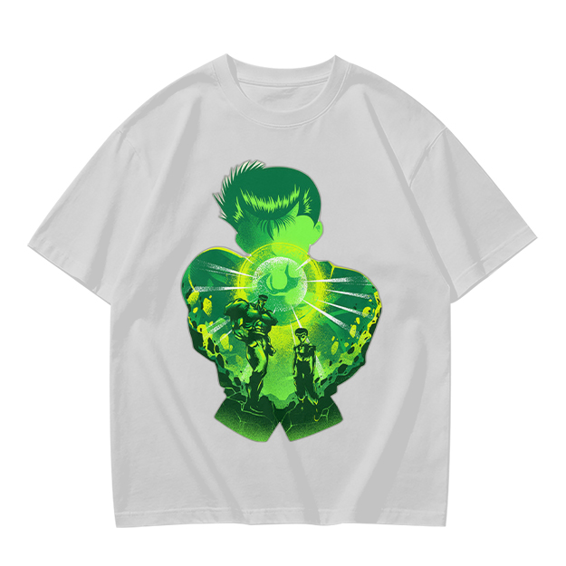 Anime Character Silhouette Glowing Green Graphic T-Shirt