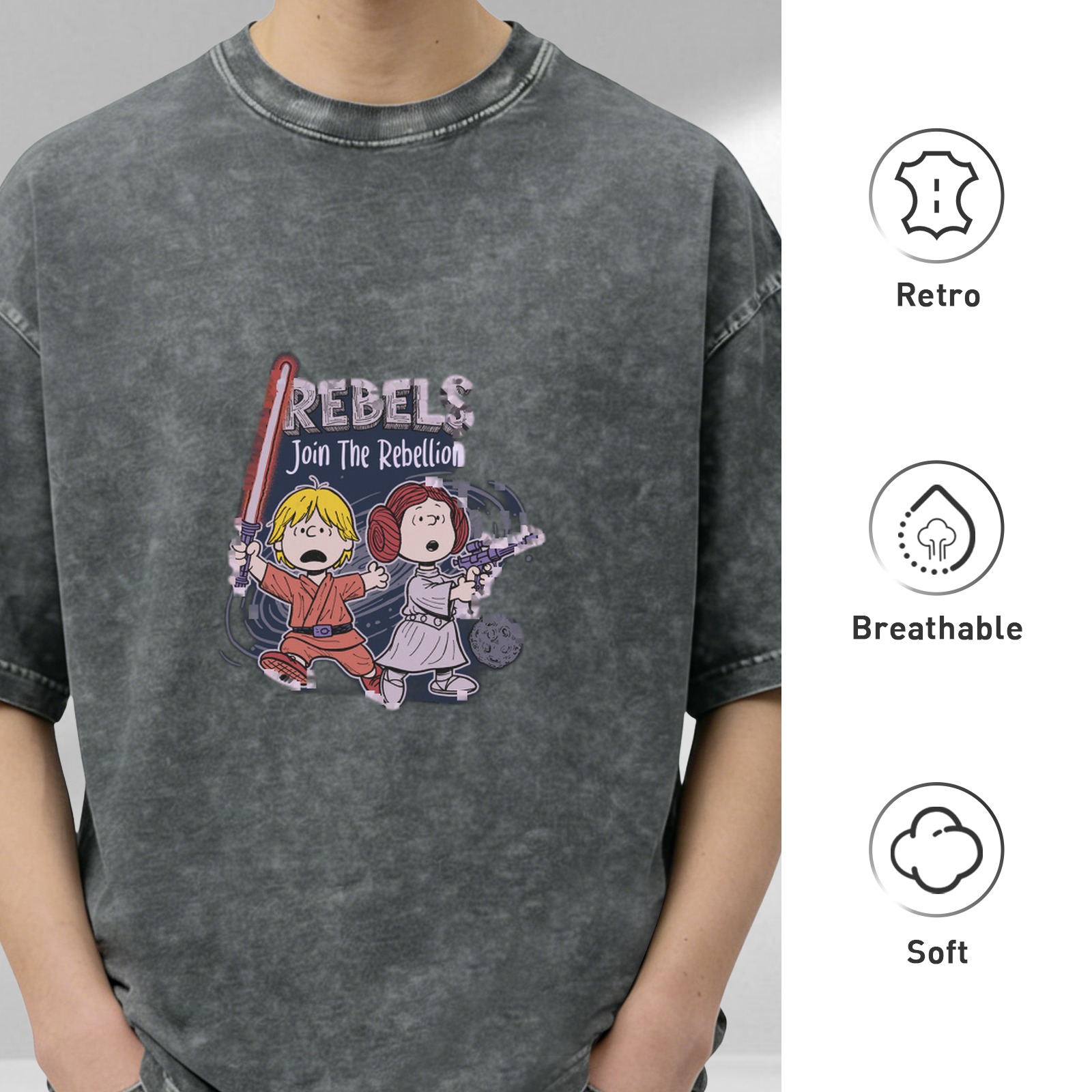 Star Wars Rebels Peanuts Crossover Acid Wash T-Shirt