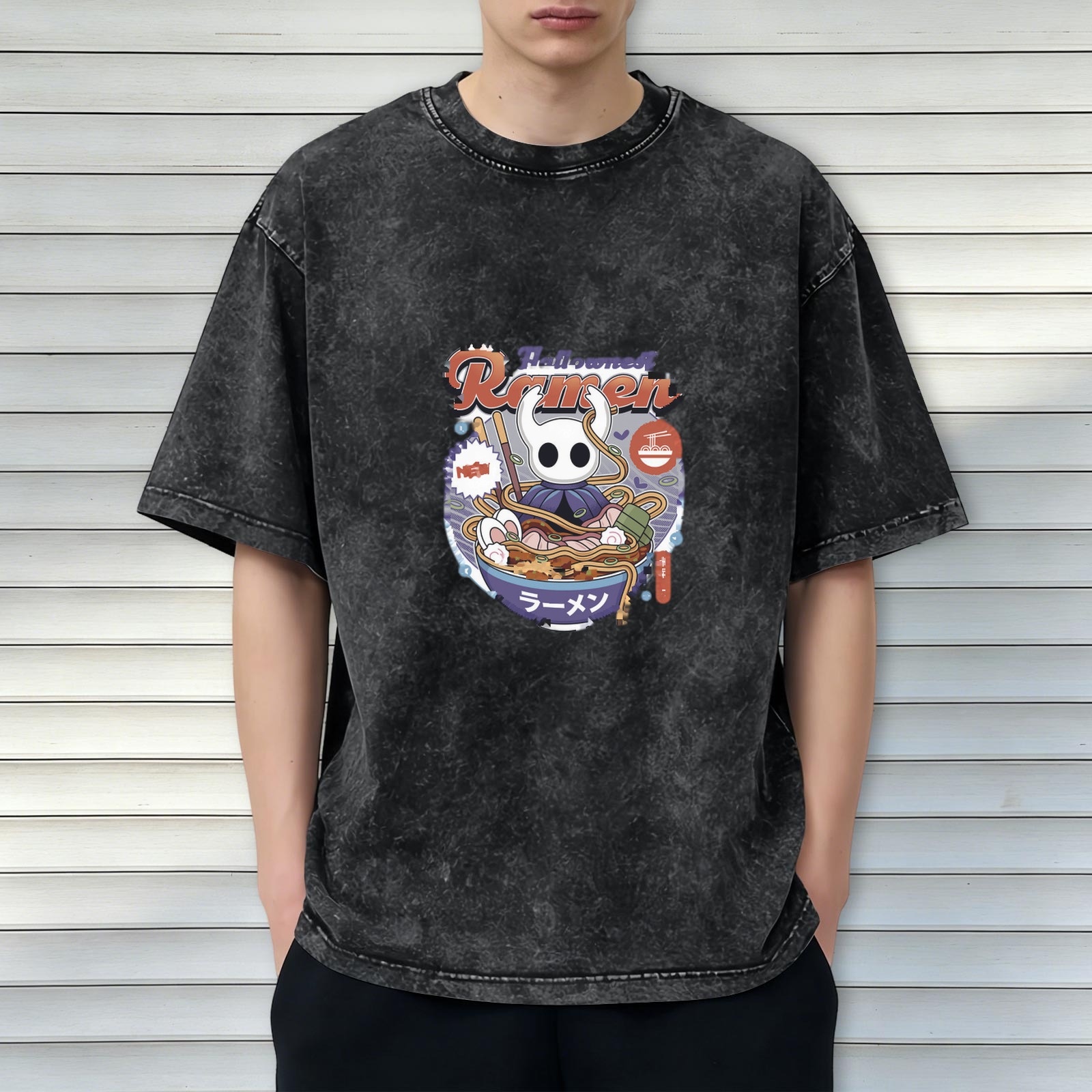Hollow Knight Ramen Graphic Acid Wash Oversized T-Shirt