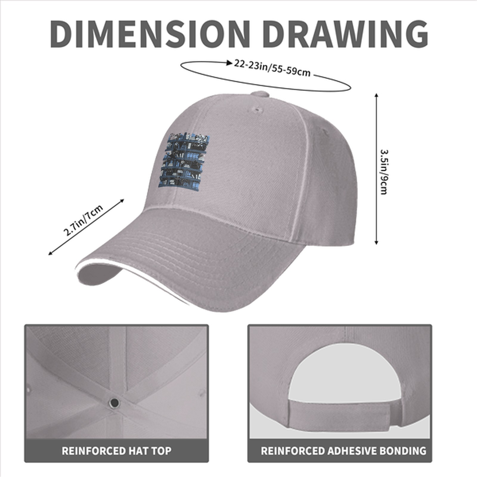 Black Baseball Cap With Bookshelf And Black Cat Graphic