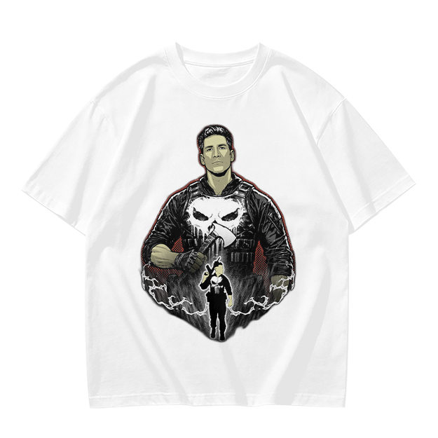 Olive T-shirt with Punisher Skull Graphic Art Print