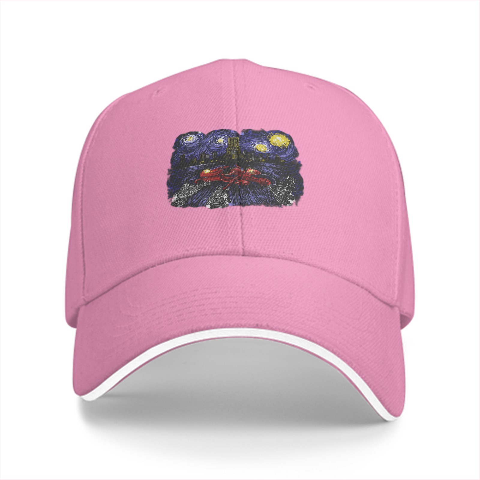 Black Baseball Cap With Starry Night Inspired Art Print