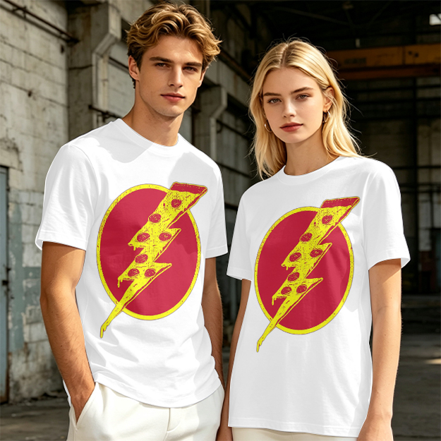 Olive T-Shirt With Pizza Lightning Bolt Graphic